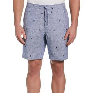 Cubavera Men's Casual Shorts L/V/E Dstring Stripe Palm Print Federal Blue Size M